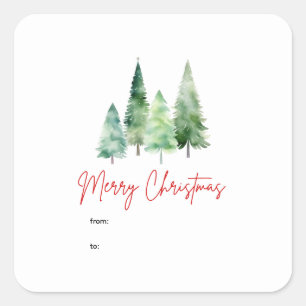 Watercolor Bomen Dennengehakt Kerstmis Vierkant Vierkante Sticker