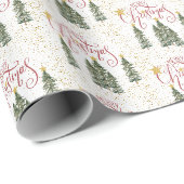 Watercolor Bomen en Prettig Kerstfeest Cadeaupapier (Rol Hoek)