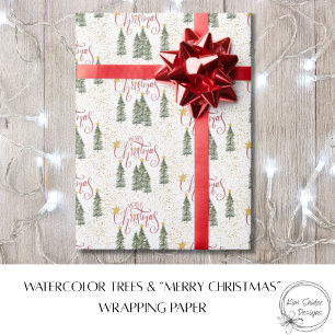 Watercolor Bomen en Prettig Kerstfeest Cadeaupapier