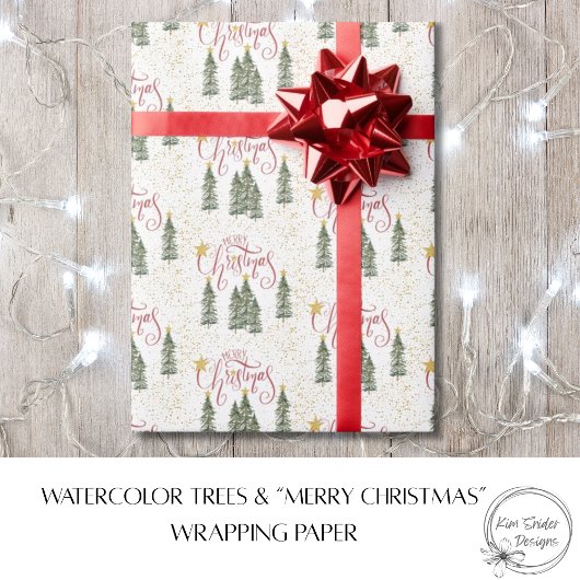 Watercolor Bomen en Prettig Kerstfeest Cadeaupapier