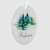 Watercolor bomen gepersonaliseerde kerstversiering ornament (voorkant)