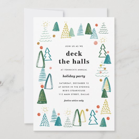 Watercolor Bomen Kerstfeest Uitnodiging (Voorkant)