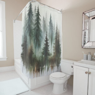 Watercolor Bomen Landelijke Wildernis Douchegordijn
