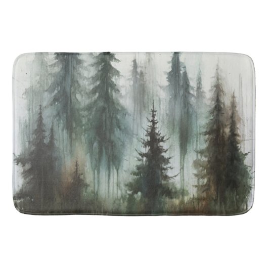 Watercolor Bomen Rustieke Wildernis  Badmat (Voorkant)