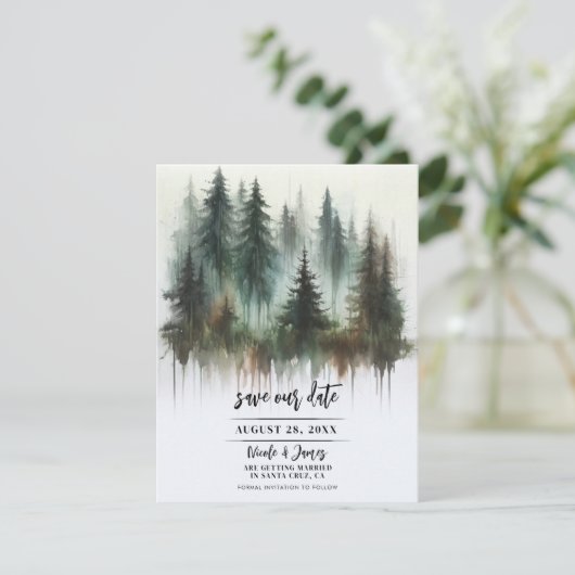 Watercolor Bomen Rustieke Wildernis Bewaar de Datu Kaart (Staand voorkant)