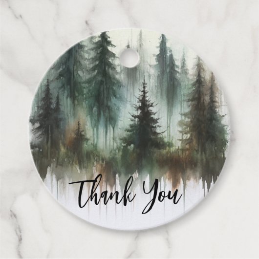 Watercolor Bomen Rustieke Wildernis Bruiloft Bedankjes Labels (Voorkant)