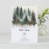 Watercolor Bomen Rustieke Wildernis Bruiloft Kaart (Staand voorkant)