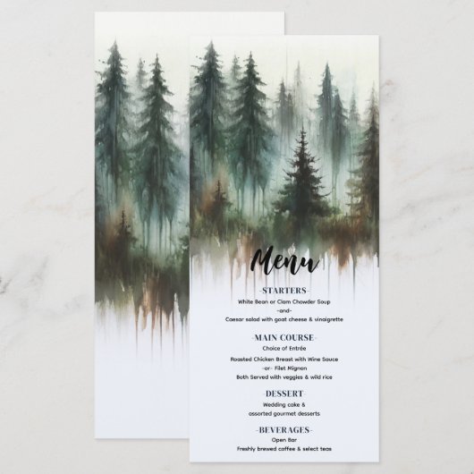 Watercolor Bomen Rustieke Wildernis Bruiloft Menu (Voorkant / Achterkant)