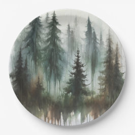Watercolor Bomen Rustieke Wildernis Bruiloft Papieren Bordje