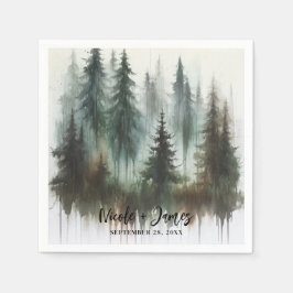 Watercolor Bomen Rustieke Wildernis Bruiloft Servet