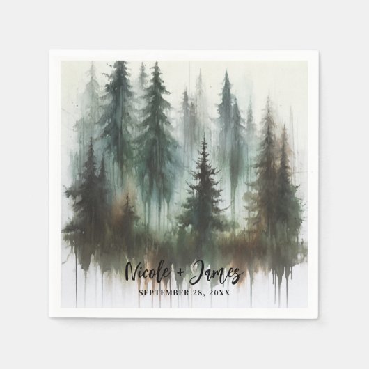 Watercolor Bomen Rustieke Wildernis Bruiloft Servet (Voorkant)
