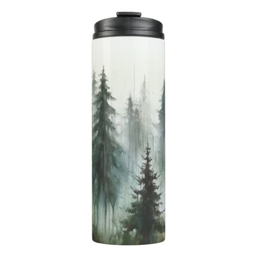 Watercolor Bomen Rustieke Wildernis Bruiloft Thermosbeker (Voorkant)