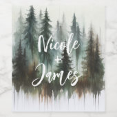 Watercolor Bomen Rustieke Wildernis Bruiloft Wijn Etiket (Enkel label)