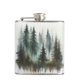 Watercolor Bomen Rustieke Wildernis  Heupfles