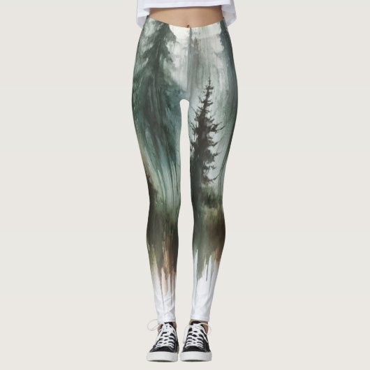 Watercolor Bomen Rustieke Wildernis Leggings (Voorkant)
