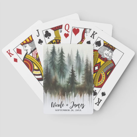 Watercolor Bomen Rustieke Wildernis Pokerkaarten (Achterkant)