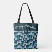 Watercolor Bomen Vrolijk Kerstmis Monogram Tote Bag (Achterkant)