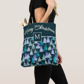 Watercolor Bomen Vrolijk Kerstmis Monogram Tote Bag (Dichtbij)