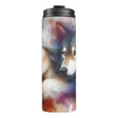 Watercolor Bond: Vrouw en Wolf Thermosbeker (Voorkant)