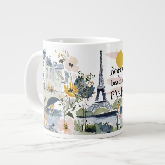 Watercolor Bonjour Beautiful Paris Grote Koffiekop (Links)
