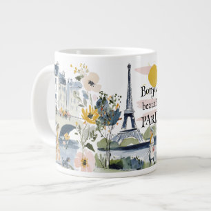 Watercolor Bonjour Mooi Parijs Grote Koffiekop