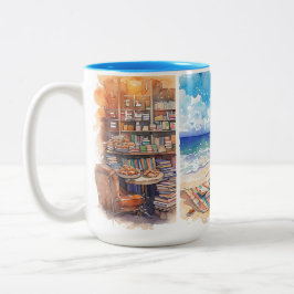 Watercolor Book Lover Mug, Cozy reader gift idea Tweekleurige Koffiemok