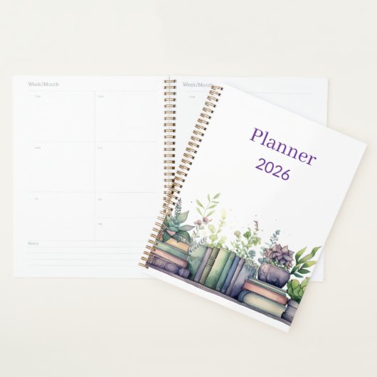 Watercolor Books and Plants Personalized Planner (Display)