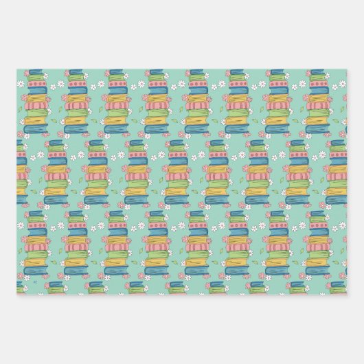 Watercolor Bookstack Pattern Wrapping Paper Sheet  (Voorkant 3)