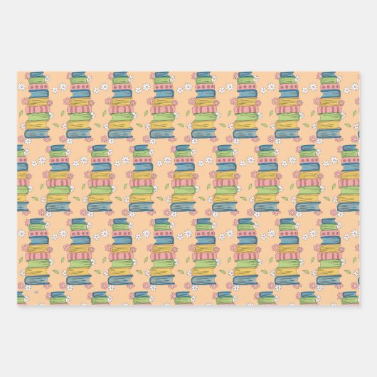 Watercolor Bookstack Pattern Wrapping Paper Sheet  (Voorkant 2)