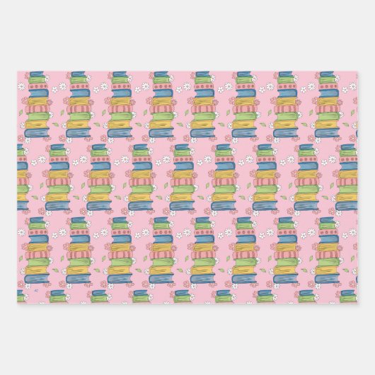 Watercolor Bookstack Pattern Wrapping Paper Sheet  (Voorkant)