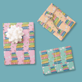 Watercolor Bookstack Pattern Wrapping Paper Sheet 