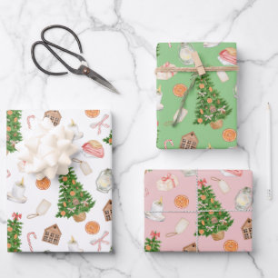 Watercolor Boom cadeau Kerststok Patroon Inpakpapier Vel