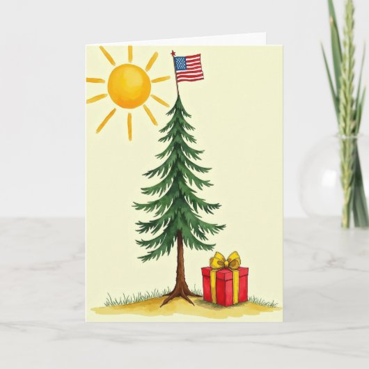 Watercolor Boom Kerstkaart Kaart (Voorkant)