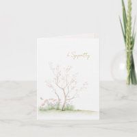 Watercolor boom met roze bloemen condoleancekaart