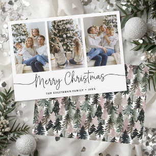 Watercolor Boom Minimalistische Foto Kerstmis Feestdagenkaart