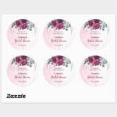Watercolor bordeaux bloemboeketten ronde sticker (Vel)