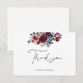 Watercolor bordeauxrode bloemen bedankkaart (Voorkant / Achterkant)