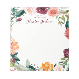 Watercolor bordeauxroze bloem gepersonaliseerde br notitieblok