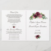 Watercolor bordeauxroze bloemstuk bruiloftsprogram (Voorkant)