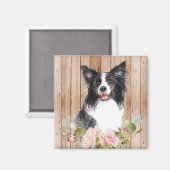 Watercolor Border Collie & Bloemen Magneet (Voorkant / Achterkant)