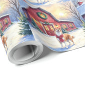 Watercolor Border Collie Country Barn Christmas Cadeaupapier (Rol Hoek)