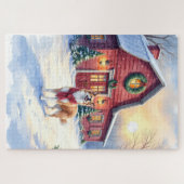 Watercolor Border Collie Country Barn Christmas Legpuzzel (Horizontaal)