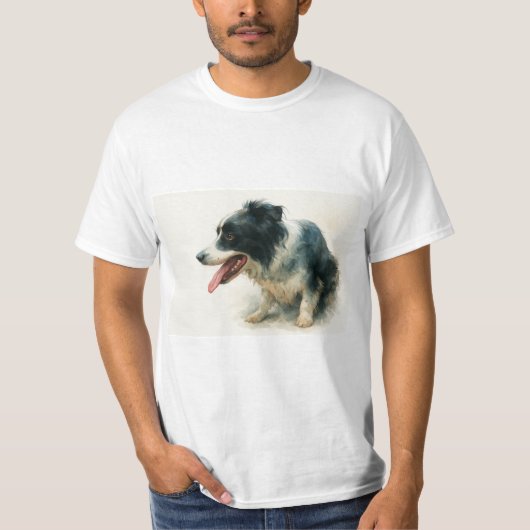Watercolor Border Collie Dog Art T-Shirt  (Voorkant)