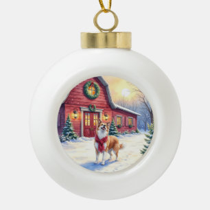 Watercolor Border Collie Landelijke Schuur Kerstmi Keramische Bal Ornament