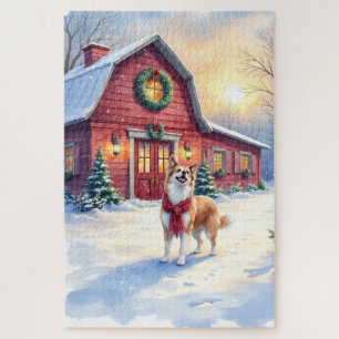 Watercolor Border Collie Landelijke Schuur Kerstmi Legpuzzel