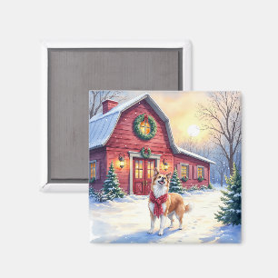 Watercolor Border Collie Landelijke Schuur Kerstmi Magneet