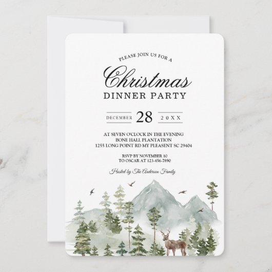 Watercolor bos | Bomen en herten | Uitnodiging (Voorkant)