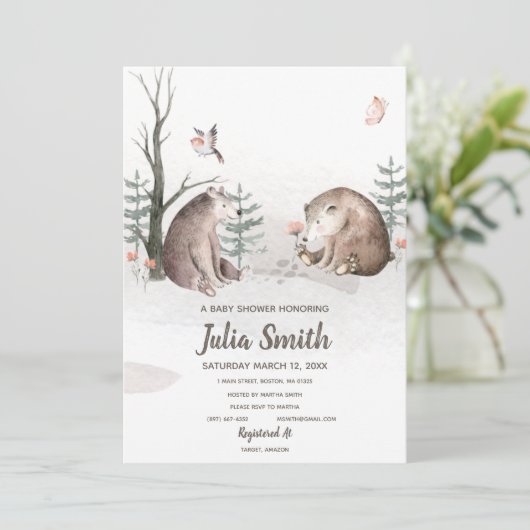 Watercolor Bos Bos Baby Shower Kaart (Staand voorkant)