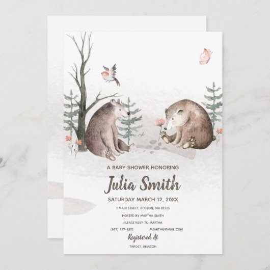 Watercolor Bos Bos Baby Shower Kaart (Voorkant / Achterkant)
