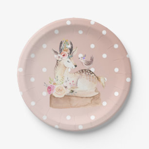 Watercolor Bos Bosherten & Vogel Baby Shower Papieren Bordje